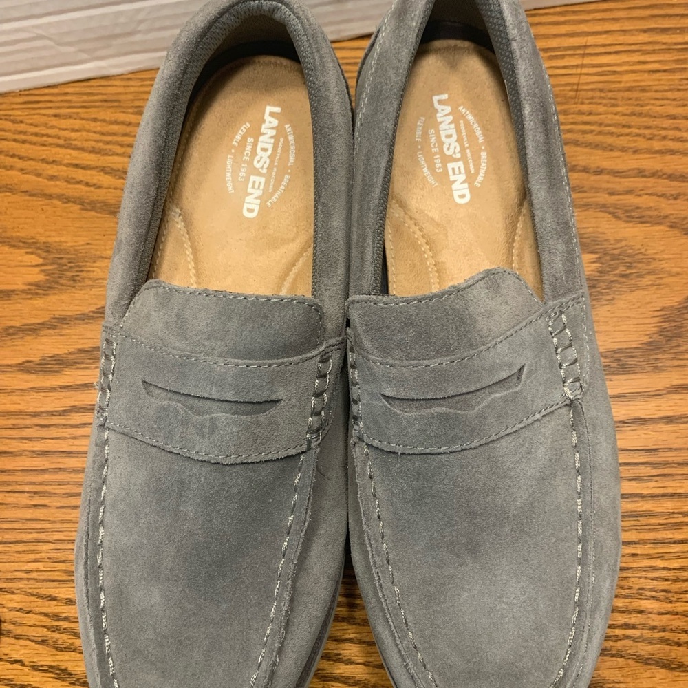 Lands' End Gray Penny Loafers Sleek Suede Slip-Ons Size 11D lightweight Flexble - Picture 6 of 13